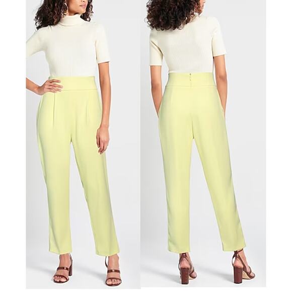 Pinko Natalia High Waisted Pleated Crepe Ankle Trouser Pants Yellow Womens US 4 - Picture 1 of 6